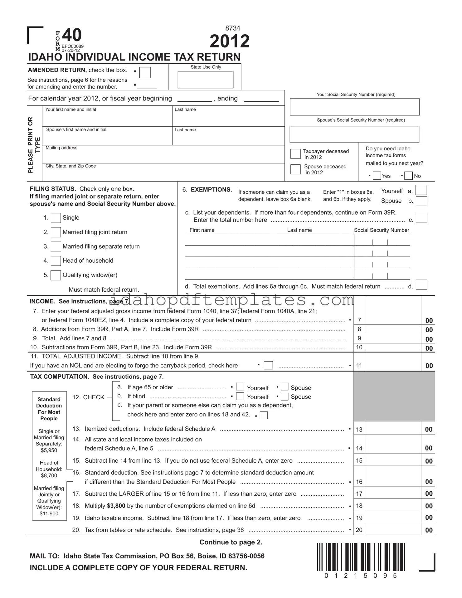 Free 40 Idaho Form