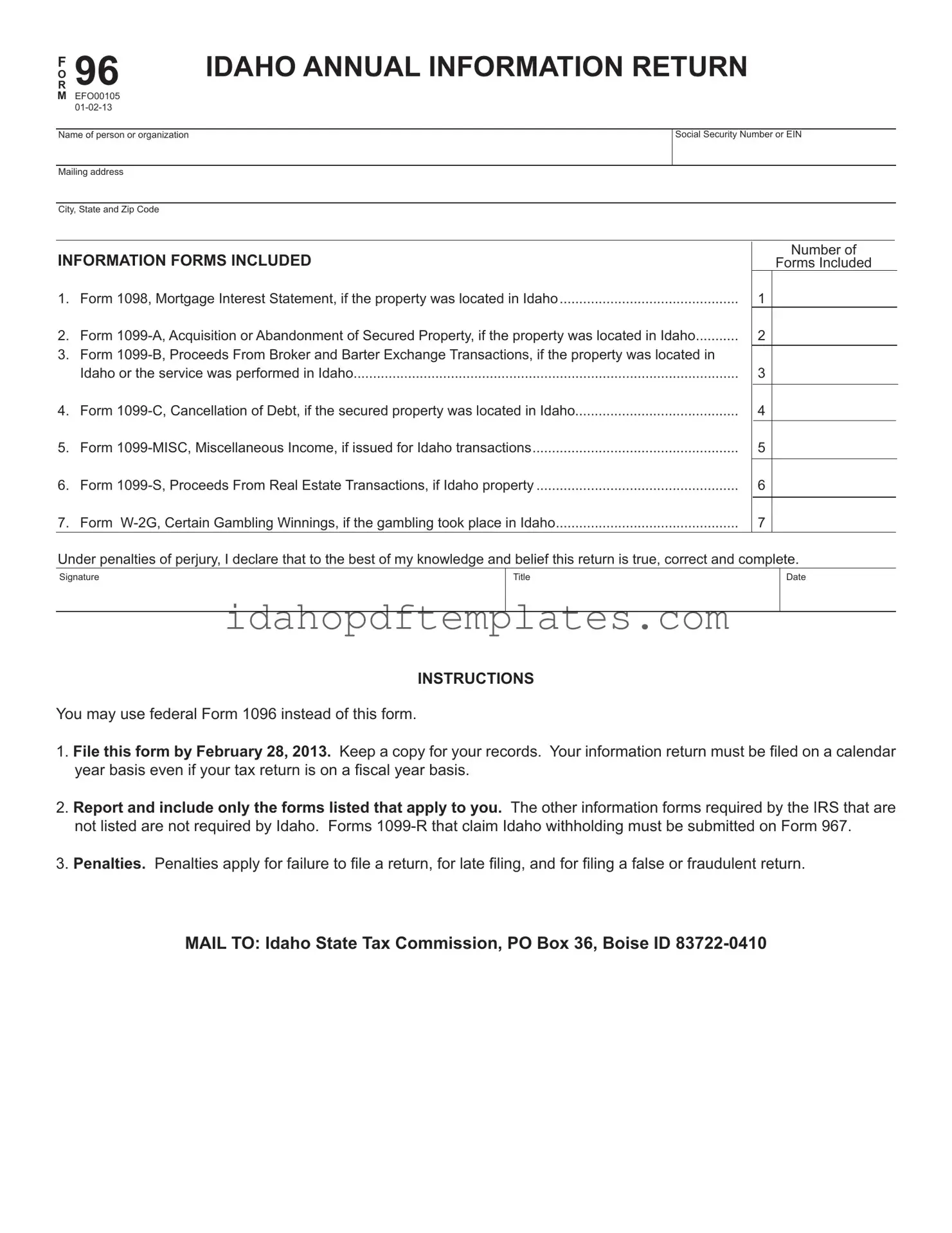 Free 96 Idaho Form