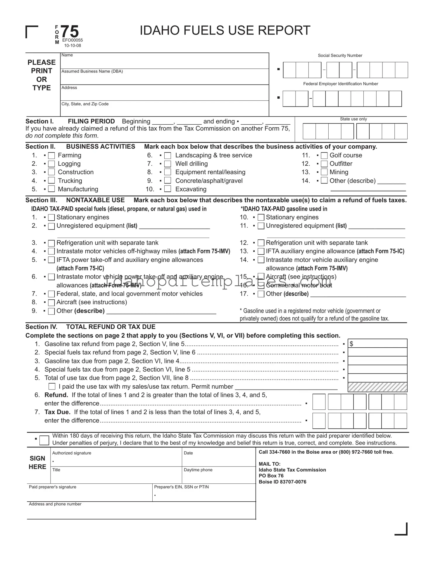 Free Idaho 75 Form