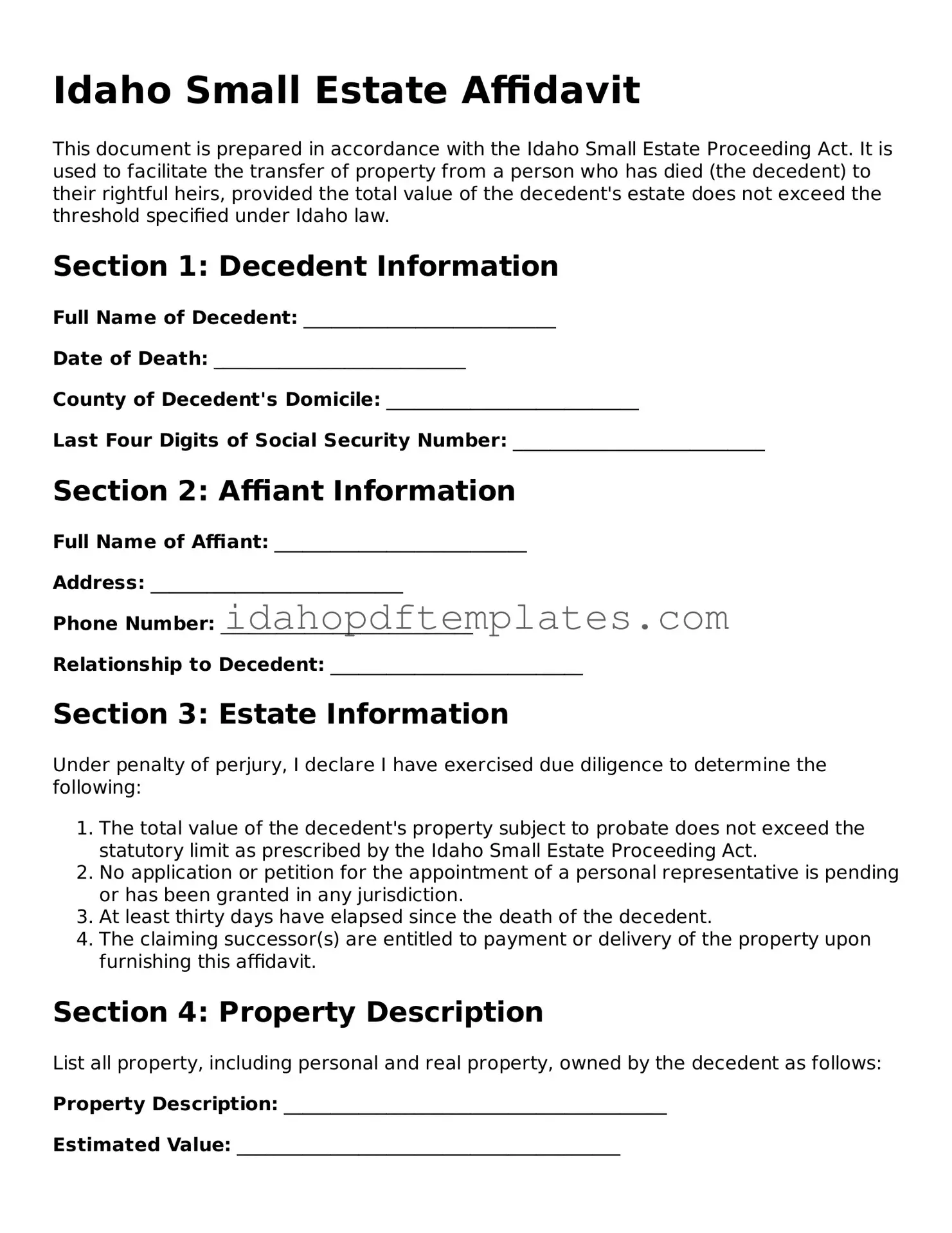 Attorney-Approved  Small Estate Affidavit Form for Idaho