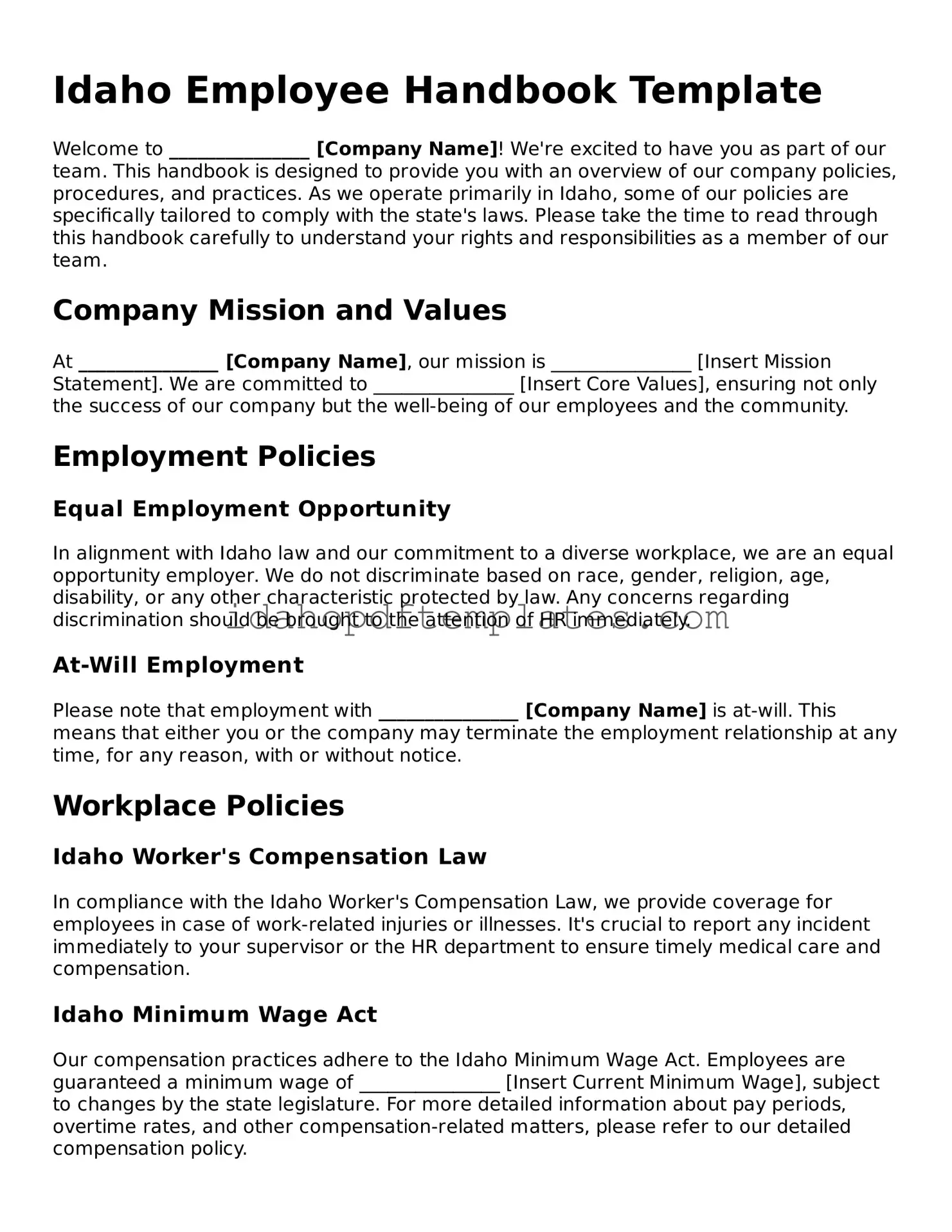 Attorney-Approved  Employee Handbook Form for Idaho