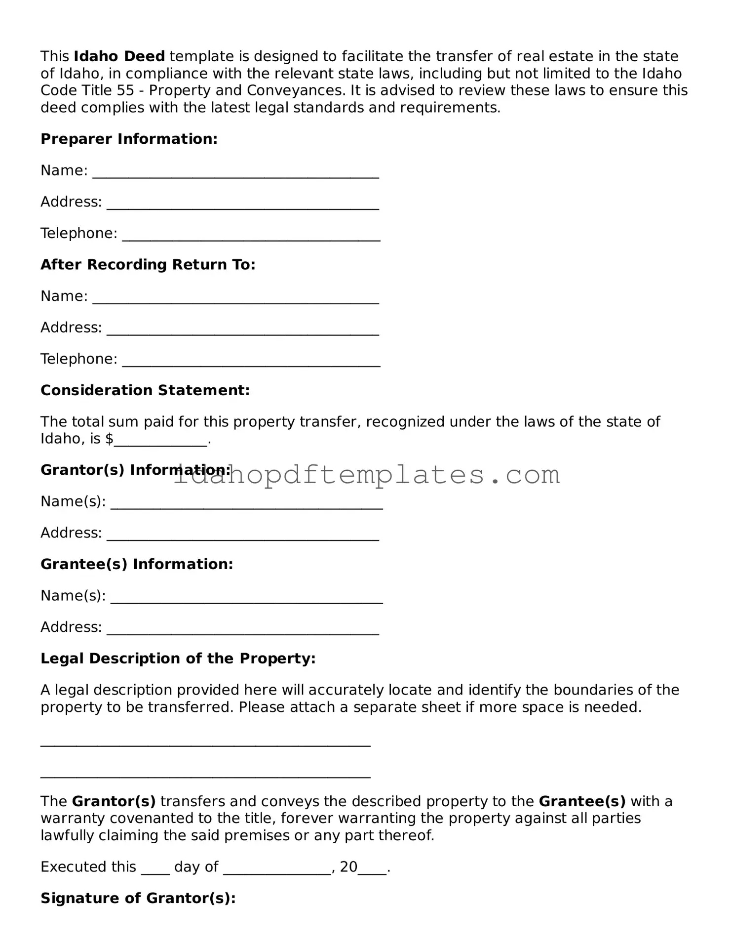 Attorney-Approved  Deed Form for Idaho