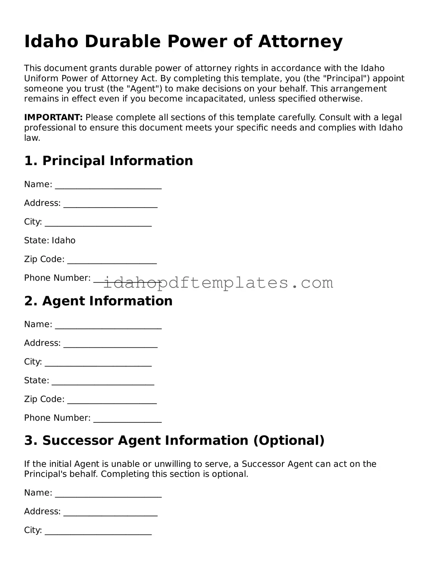 Attorney-Approved  Durable Power of Attorney Form for Idaho