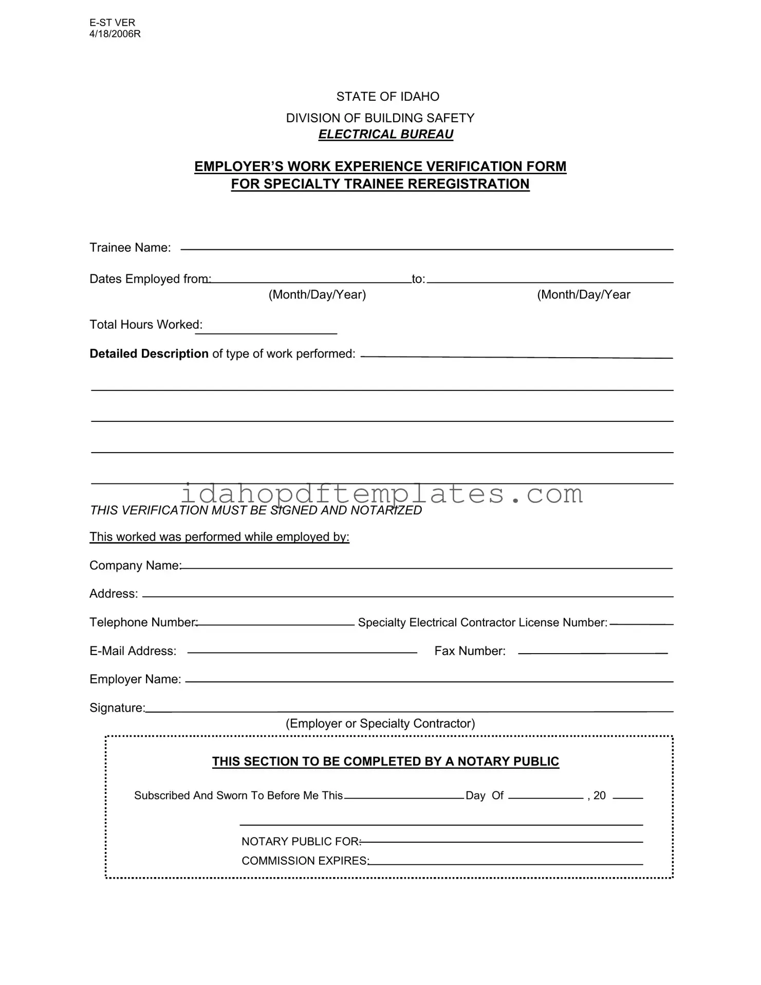 Free Idaho E St Ver Form