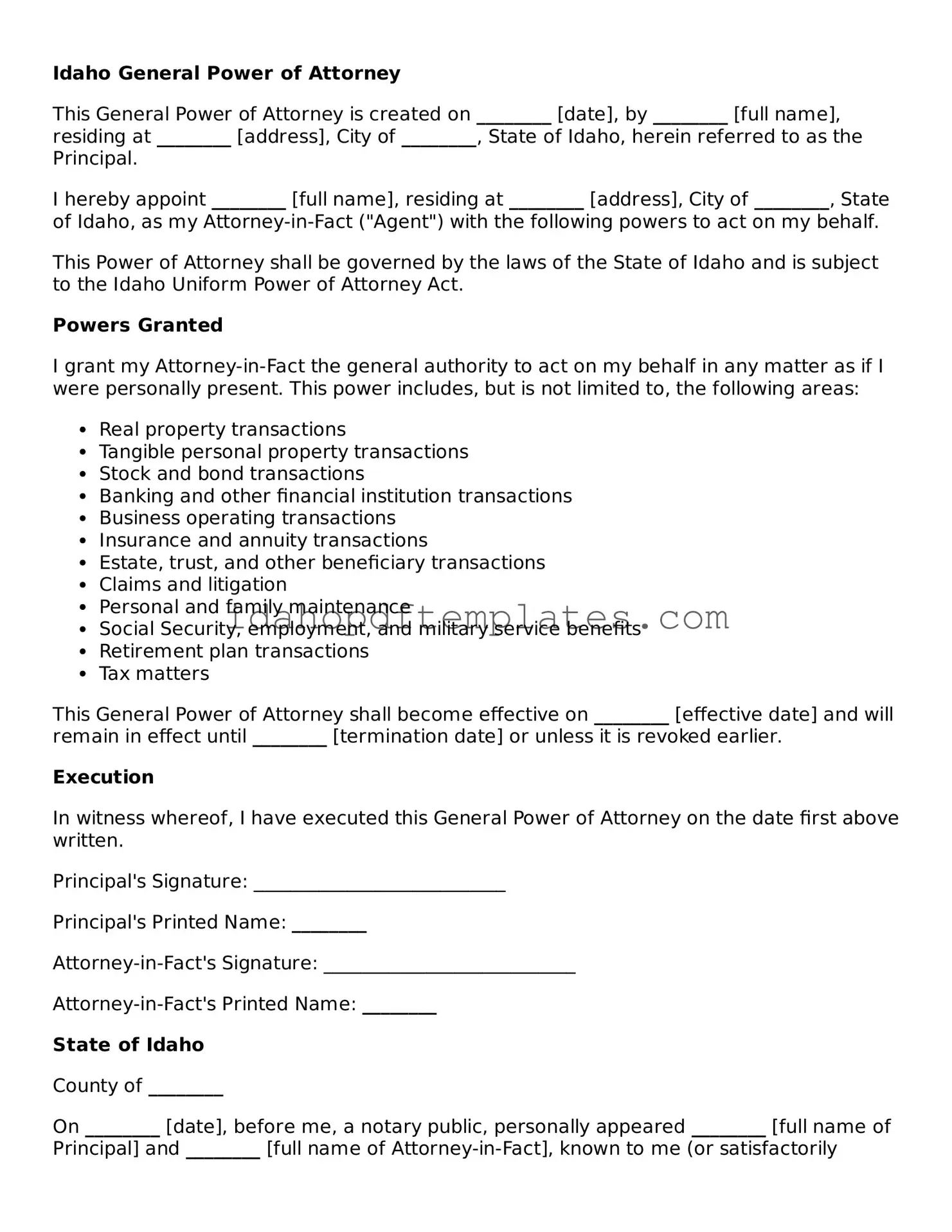 Attorney-Approved  General Power of Attorney Form for Idaho