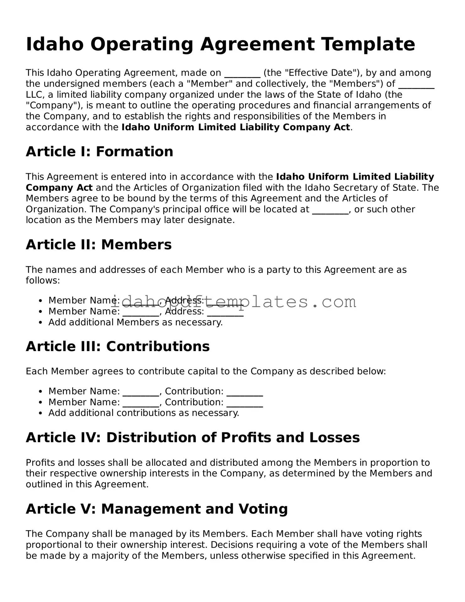 Attorney-Approved  Operating Agreement Form for Idaho