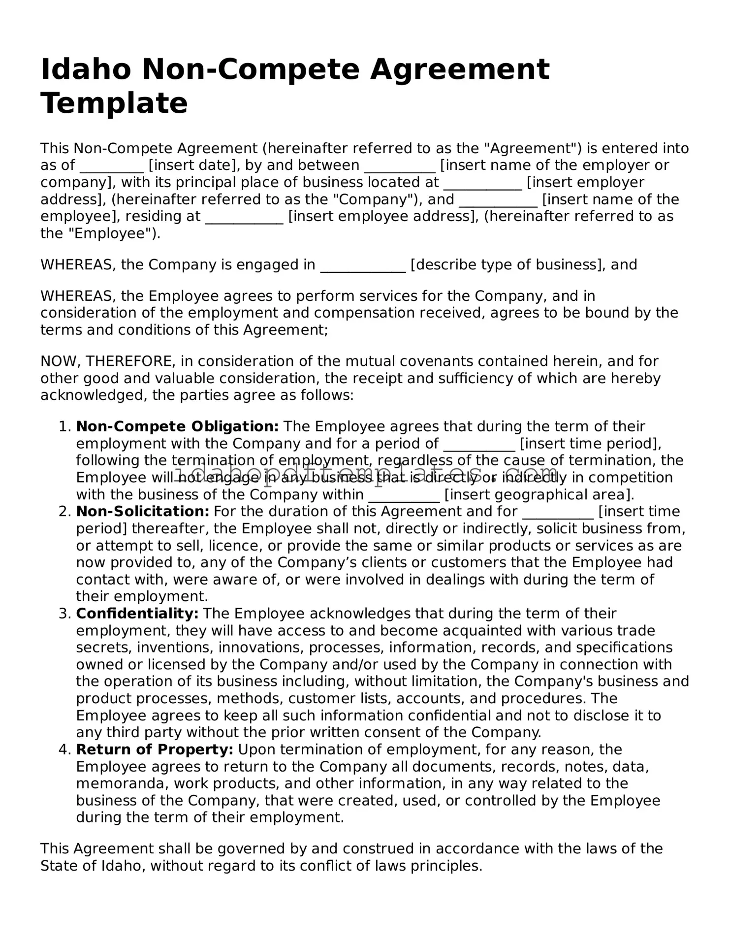 Attorney-Approved  Non-compete Agreement Form for Idaho