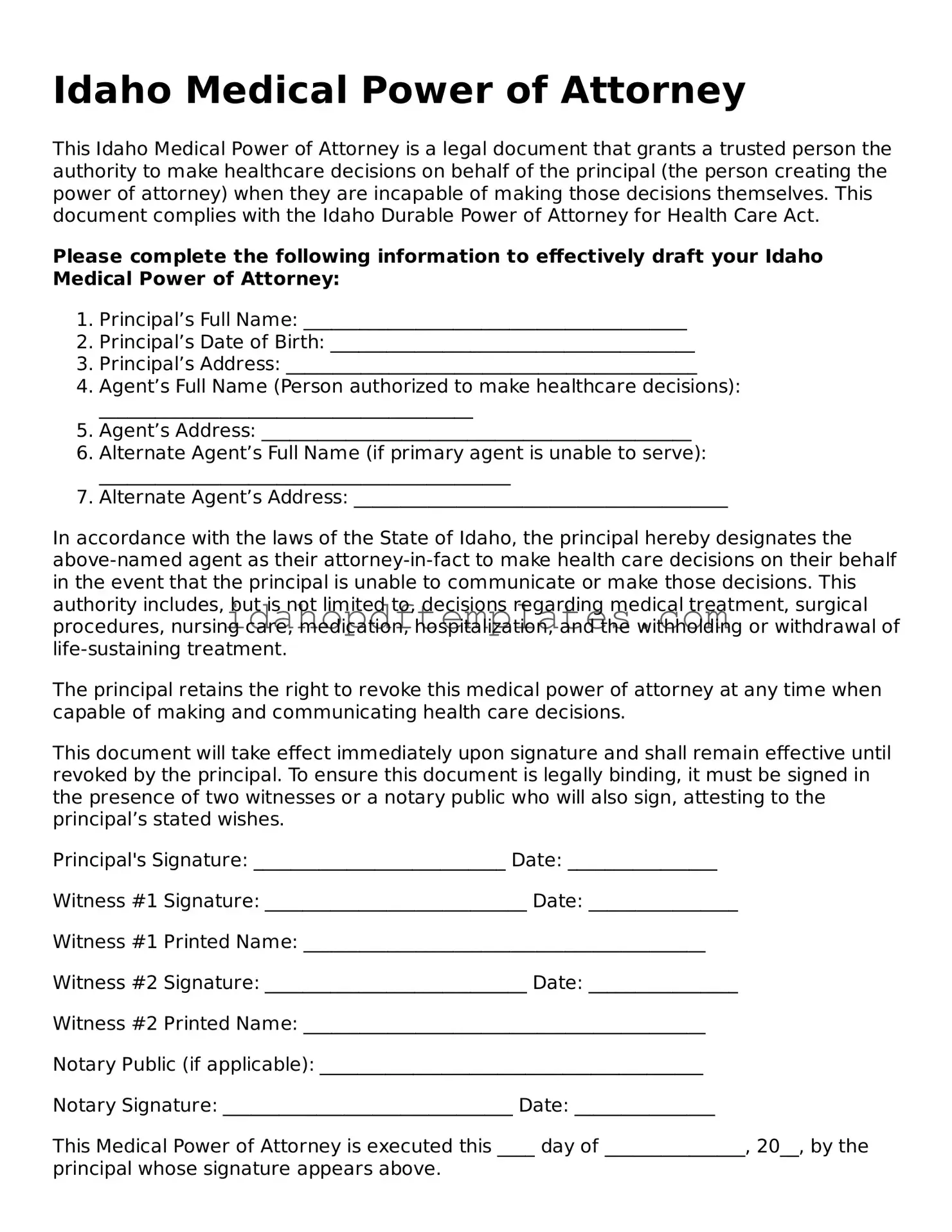 Attorney-Approved  Medical Power of Attorney Form for Idaho