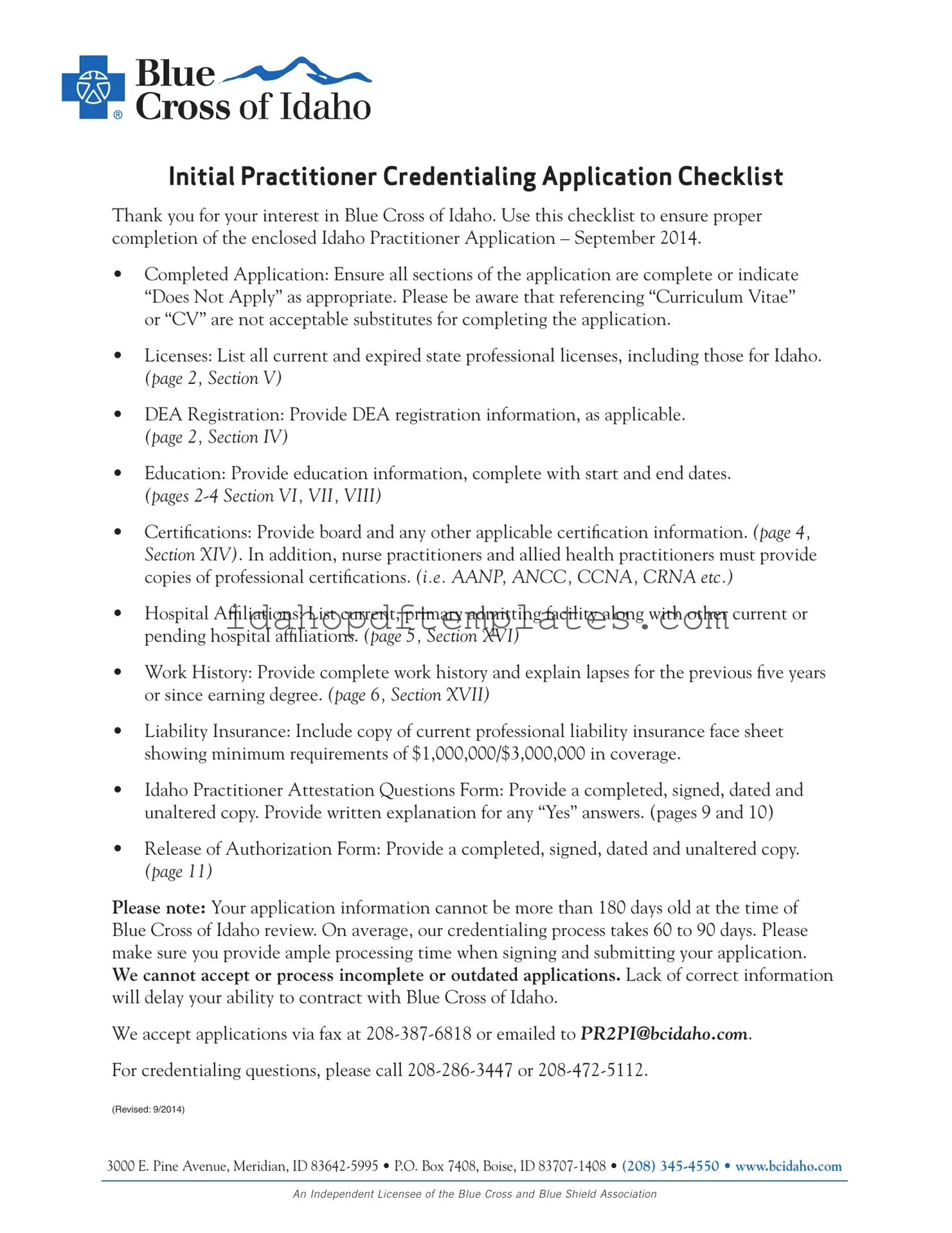 Free Idaho Practitioner Application Form