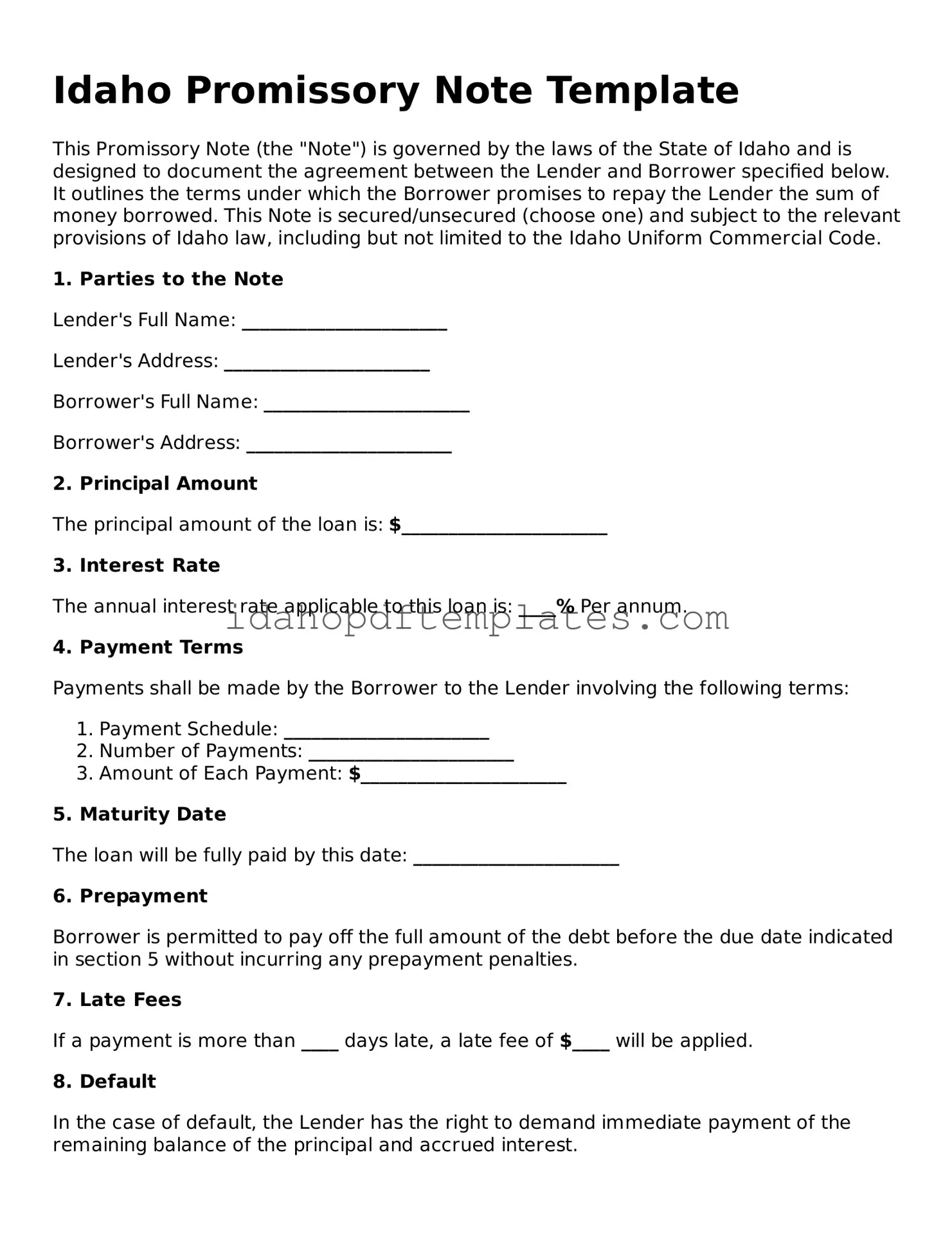 Attorney-Approved  Promissory Note Form for Idaho