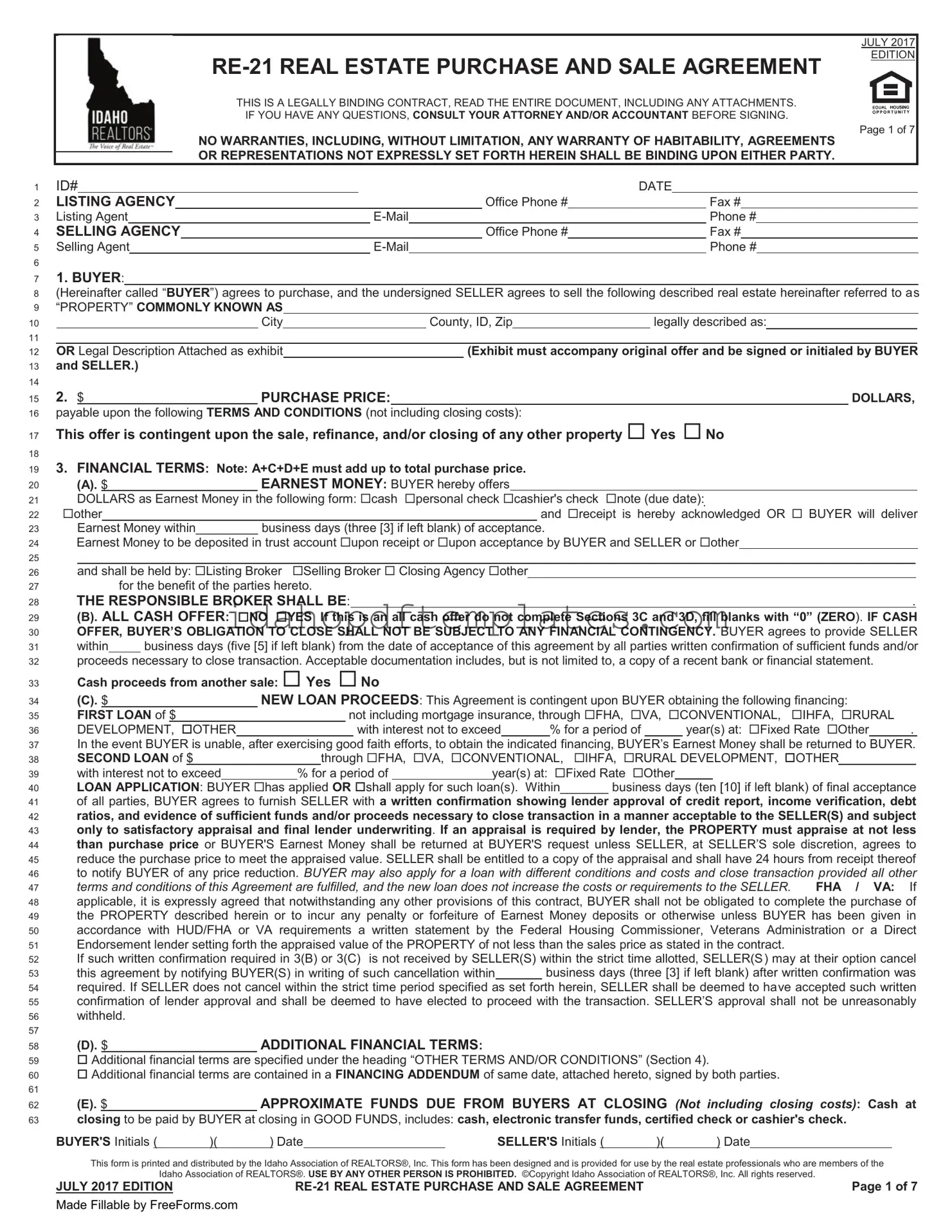 Free Idaho Re 21 Form