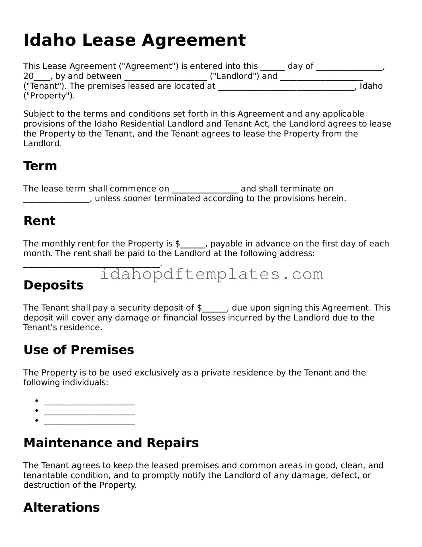 Attorney-Approved  Lease Agreement Form for Idaho