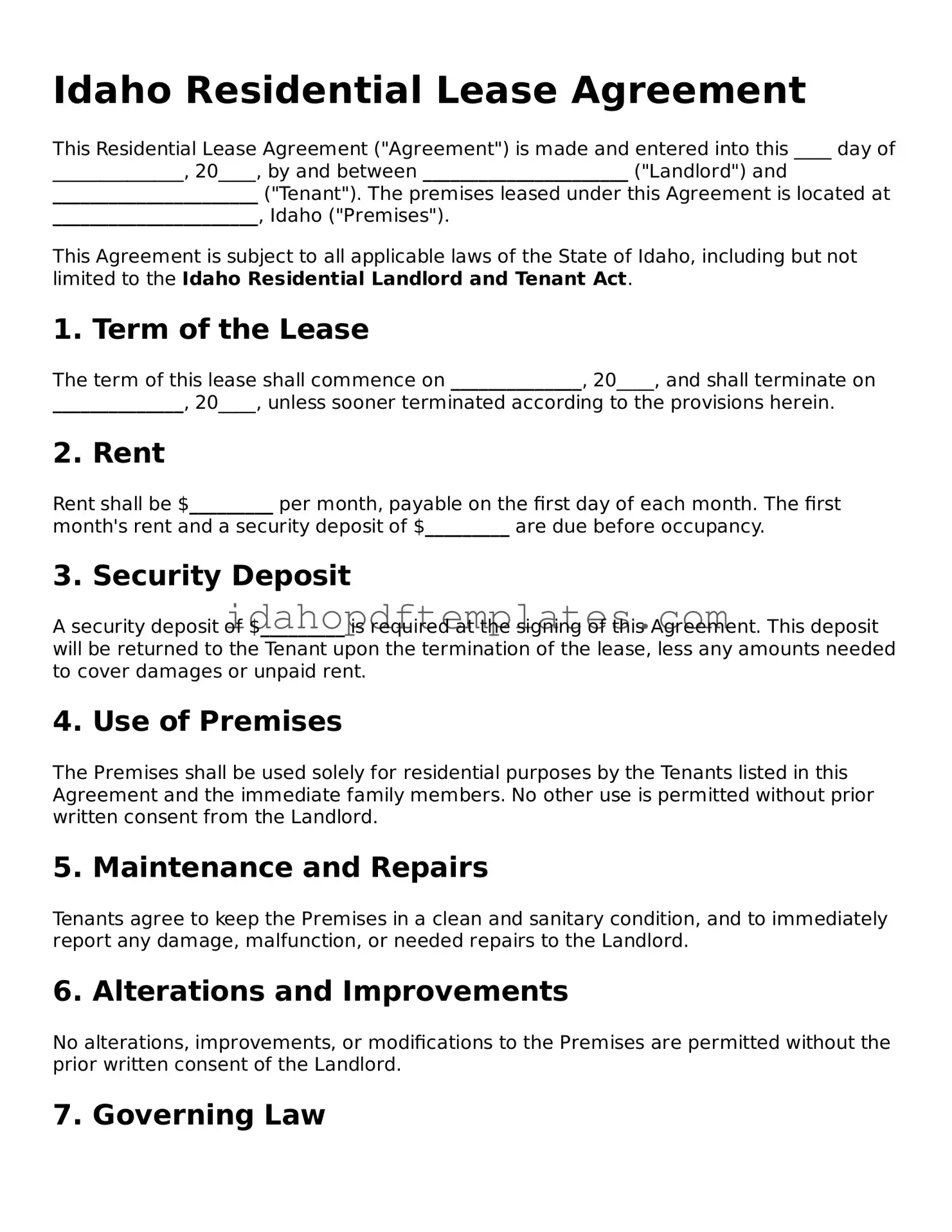 Attorney-Approved  Residential Lease Agreement Form for Idaho