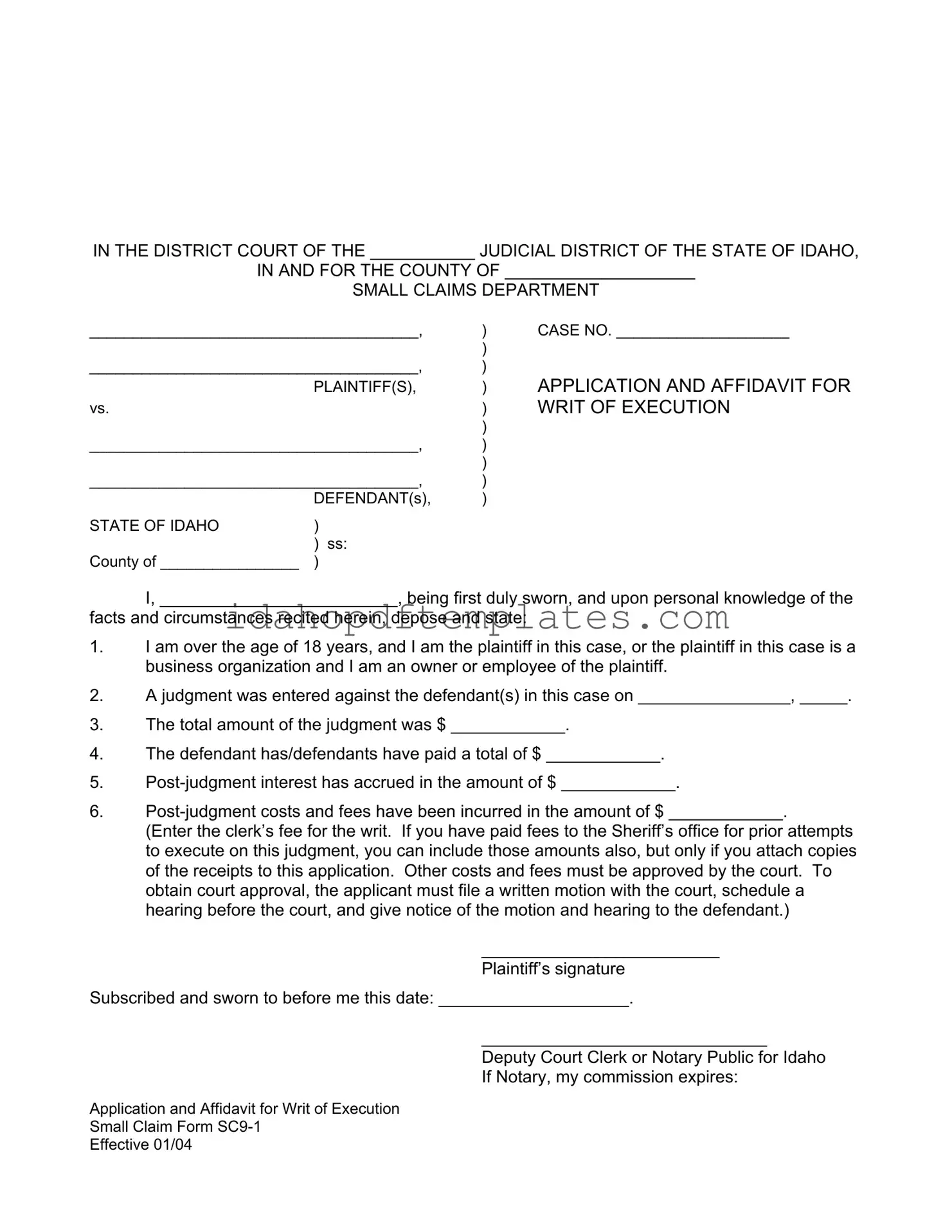 Free Idaho Sc 9 1 Form