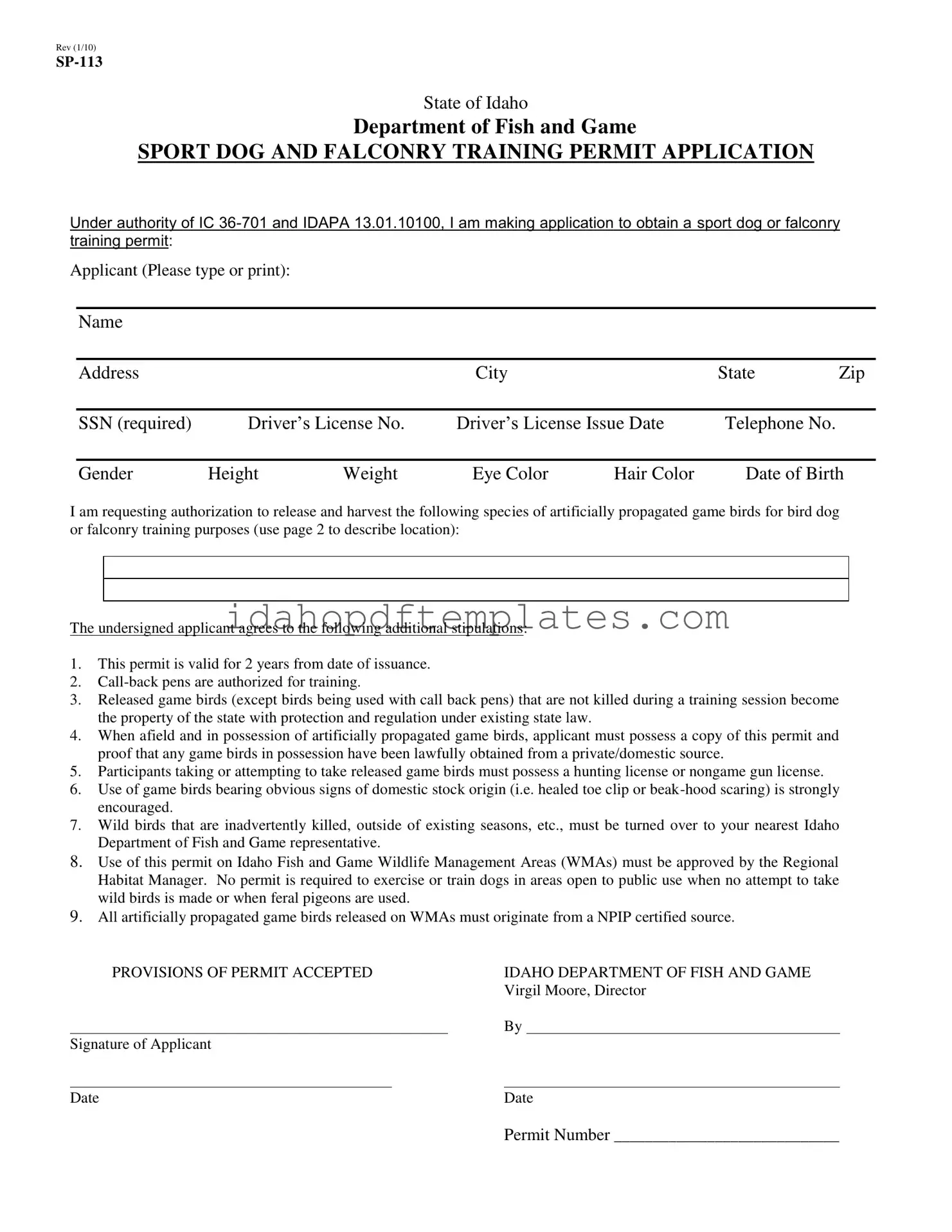 Free Idaho Sp 113 Form