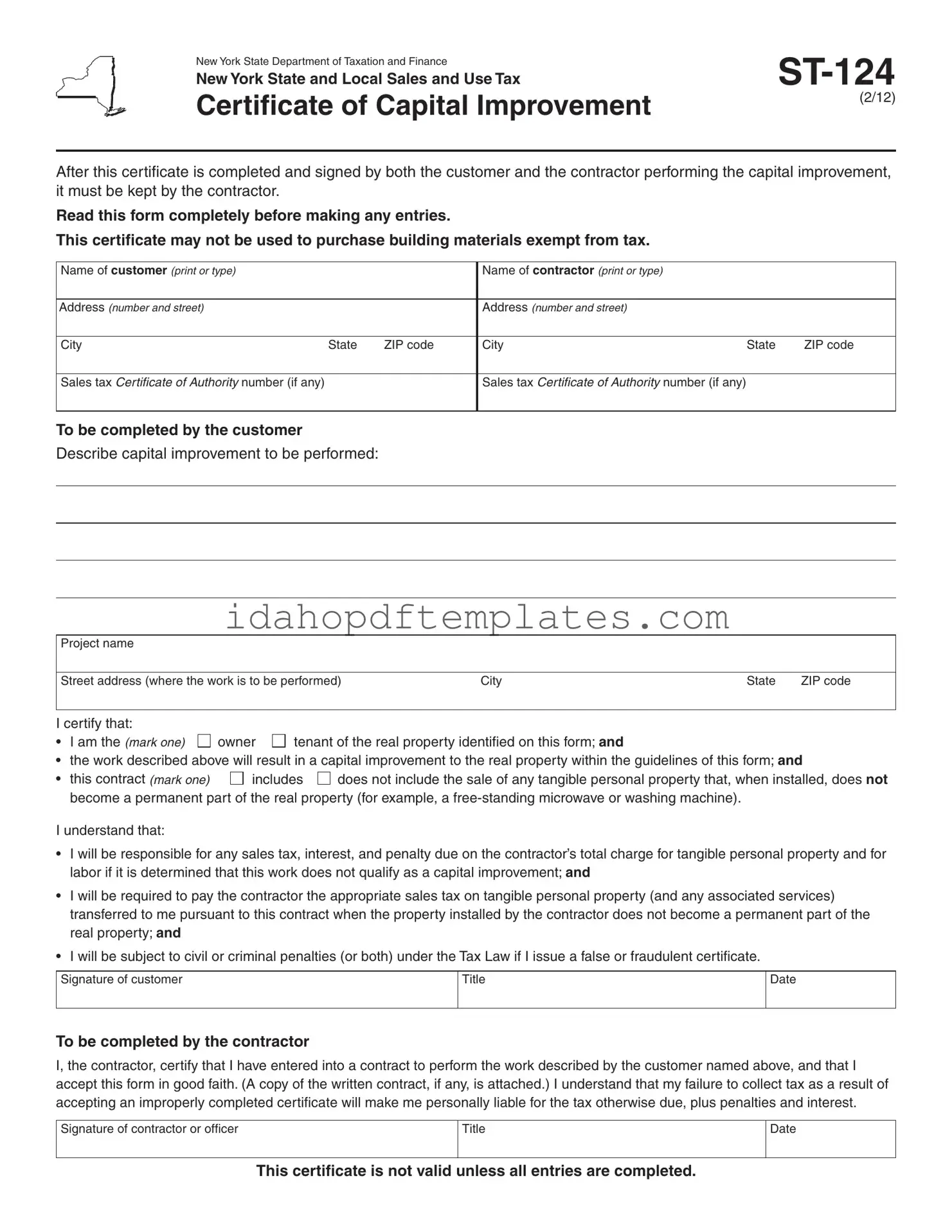 Free Idaho St 124 Form