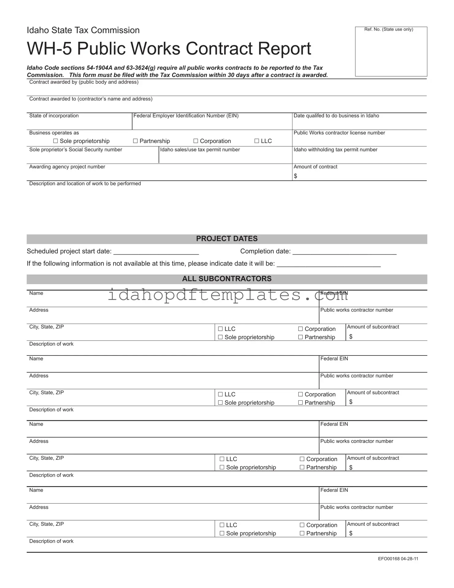 Free Idaho Wh 5 Form