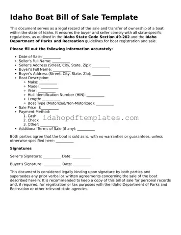 Attorney-Approved  Boat Bill of Sale Form for Idaho