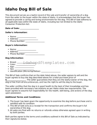 Attorney-Approved  Dog Bill of Sale Form for Idaho