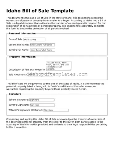 Attorney-Approved  Bill of Sale Form for Idaho