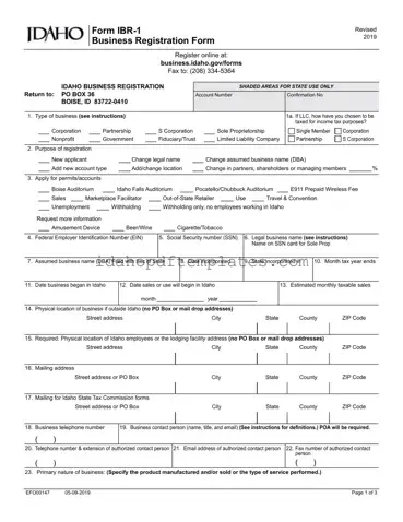 Free Idaho Business Registration Form