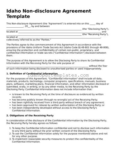 Attorney-Approved  Non-disclosure Agreement Form for Idaho