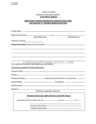 Free Idaho E St Ver Form