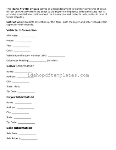 Attorney-Approved  ATV Bill of Sale Form for Idaho