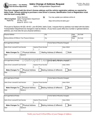 Free Idaho Itd 3239 Form