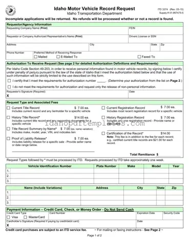 Free Idaho Itd 3374 Form