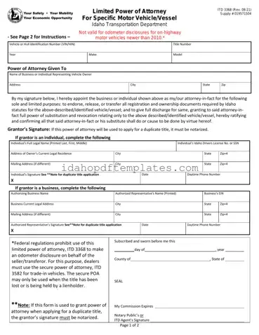Free Idaho Itd Form