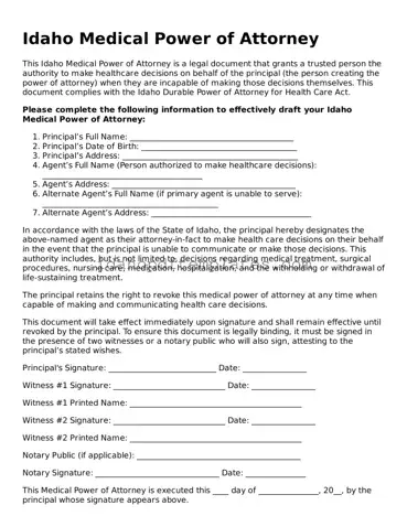 Attorney-Approved  Medical Power of Attorney Form for Idaho