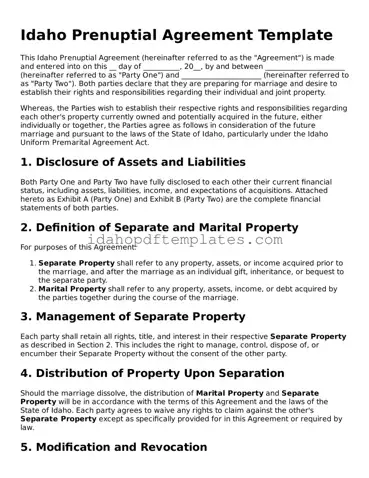 Attorney-Approved  Prenuptial Agreement Form for Idaho