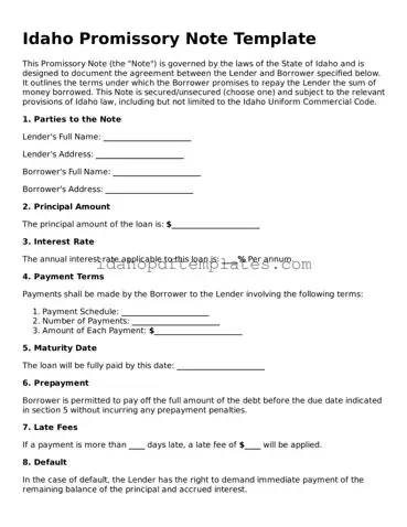 Attorney-Approved  Promissory Note Form for Idaho