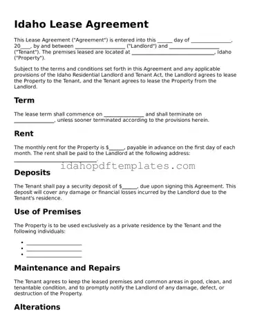 Attorney-Approved  Lease Agreement Form for Idaho