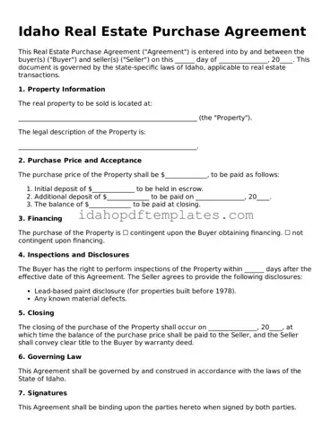 Attorney-Approved  Real Estate Purchase Agreement Form for Idaho