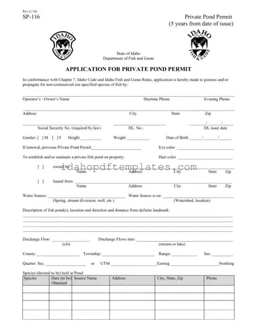 Free Idaho Sp 116 Form