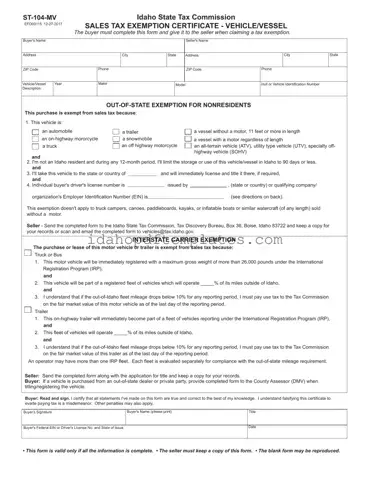 Free Idaho St 104 Mv Form