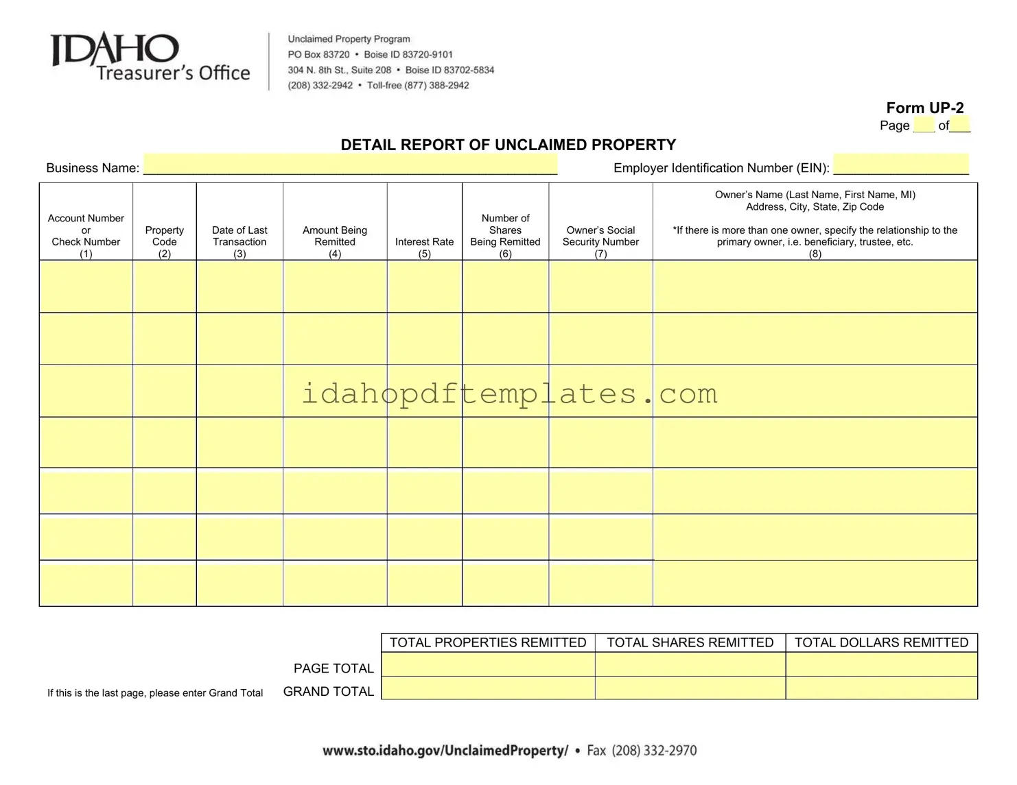 Free Up2 Idaho Form